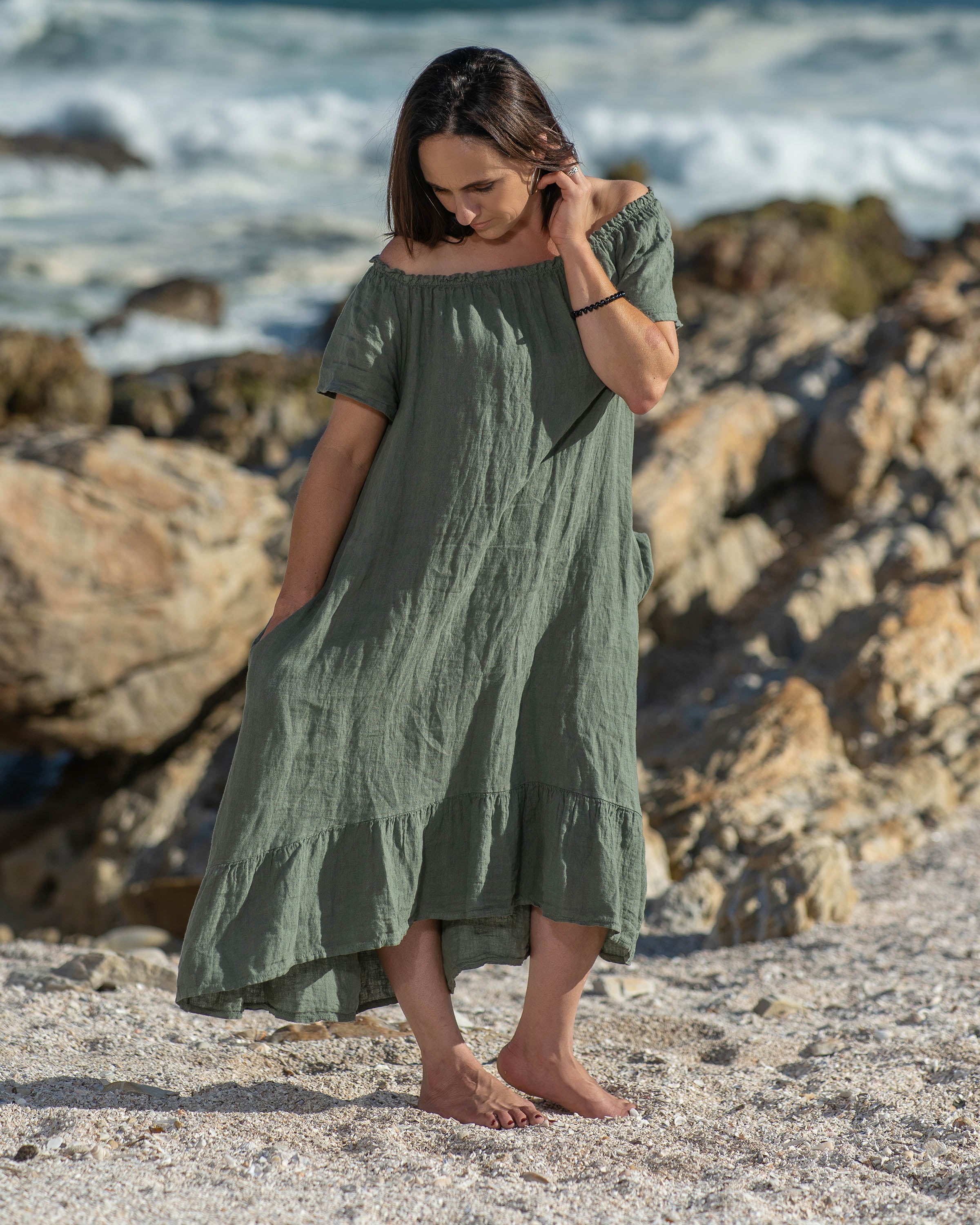 Olivia Off-Shoulder Linen Dress