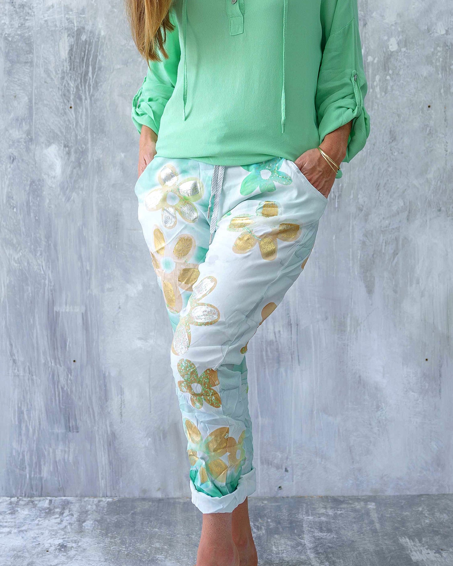 Blooming Beauty Drawstring Pants | Green