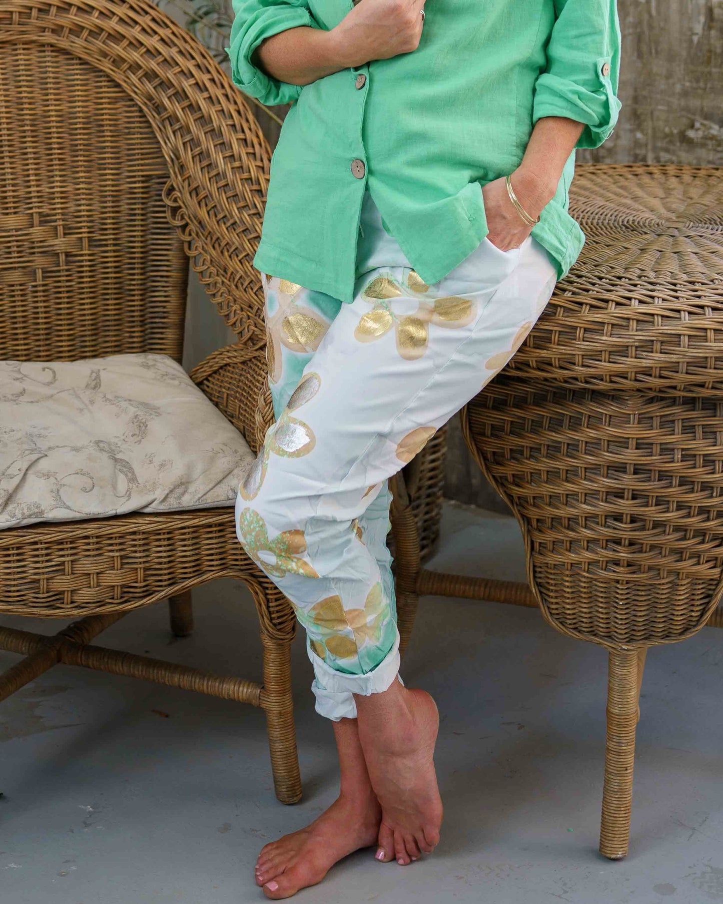 Blooming Beauty Drawstring Pants | Green