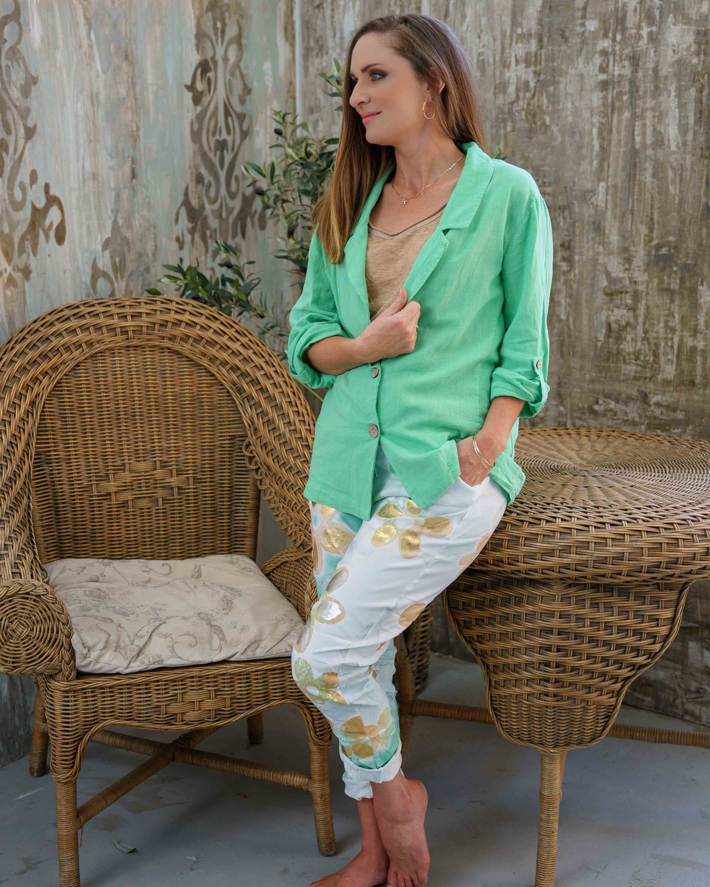 Sunburst Linen Blazer | Green