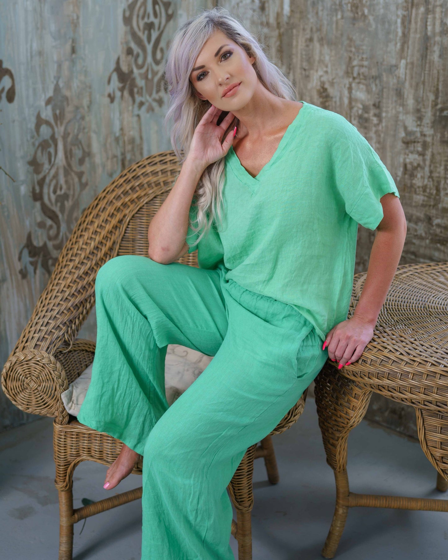 Tropical Vibes Linen Top | Green